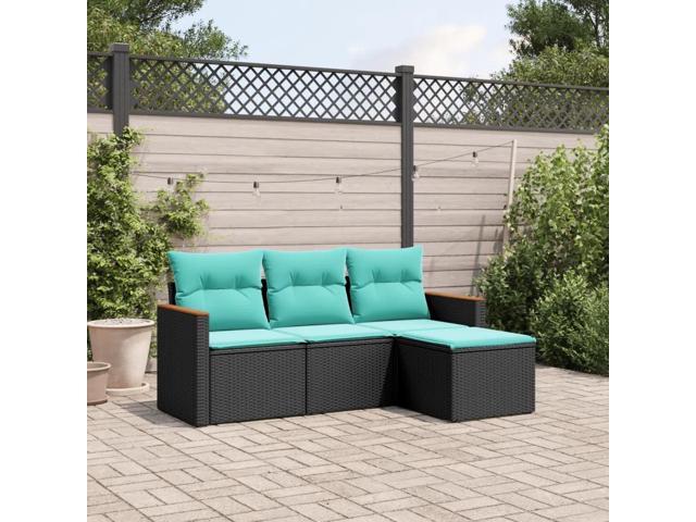 vidaXL Patio Sofa Set Black PE rattan, Powder-coated steel, Polyester Fabric