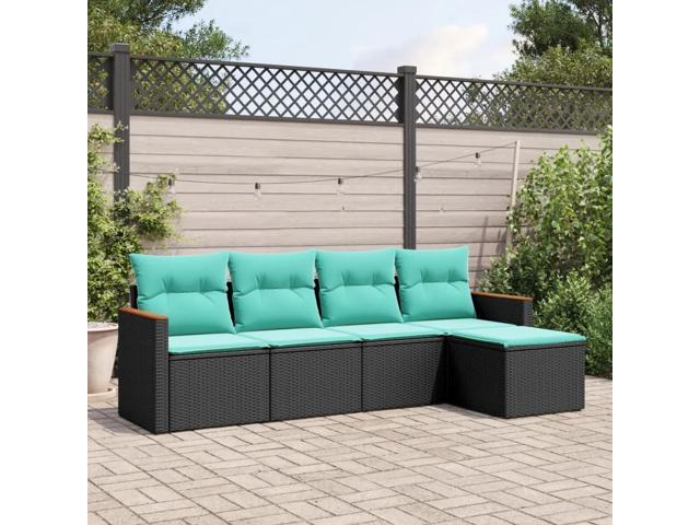 vidaXL Patio Sofa Set Black PE rattan, powder-coated steel, polyester