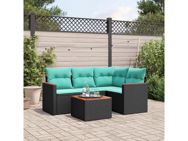 vidaXL 5 Piece Garden Sofa Set with Cushions Black Poly Rattan