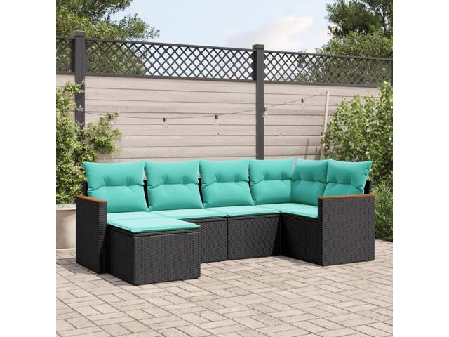 vidaXL Patio Sofa Set Black PE Rattan, Powder-Coated Steel, Polyester Fabric