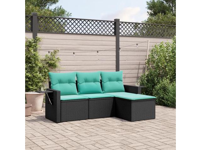 vidaXL Garden Sofa Set Black, Blue PE rattan, powder-coated steel, polyester