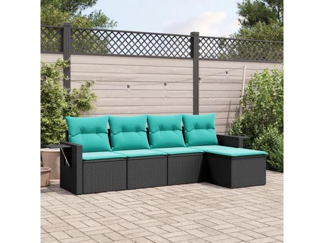vidaXL Garden Sofa Set Black, Blue PE Rattan, Powder-Coated Steel, Polyester