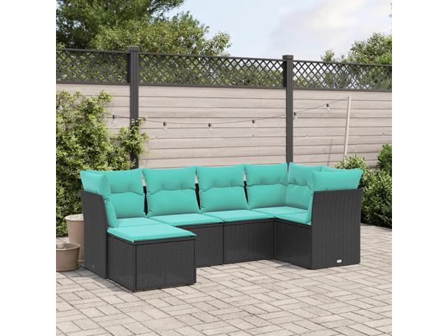 vidaXL Garden Sofa Set Black, Blue PE rattan, powder-coated steel, fabric
