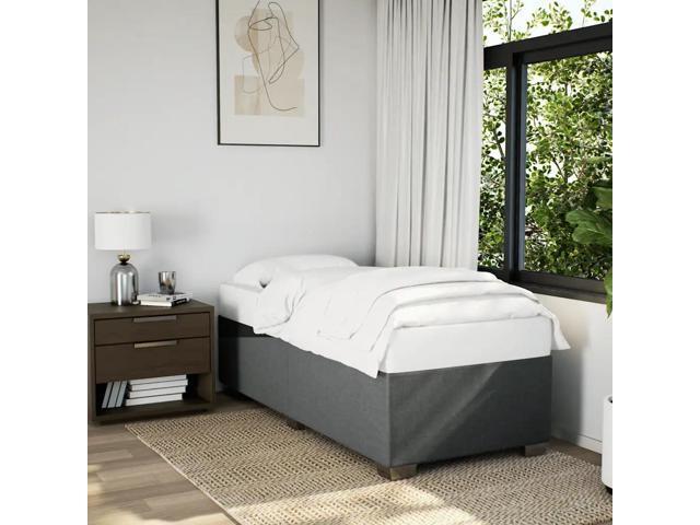 vidaXL Bed Frame Dark Gray Polyester Fabric, Plywood, Engineered Wood Twin