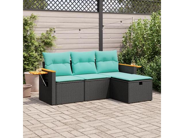vidaXL Garden Sofa Set Black, Blue PE Rattan, Powder-Coated Steel, Polyester