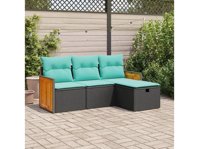 vidaXL Garden Sofa Set Black Poly Rattan Removable Covers