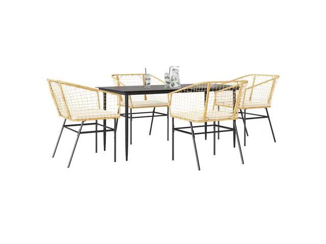 vidaXL Patio Dining Set Brown Poly Rattan Medium Removable Covers
