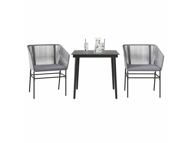 vidaXL Garden Dining Set Gray Poly rattan 2-seater Removable Covers