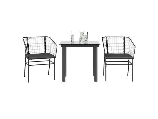vidaXL Garden Dining Set Black Poly Rattan Two-Seater Removable Covers