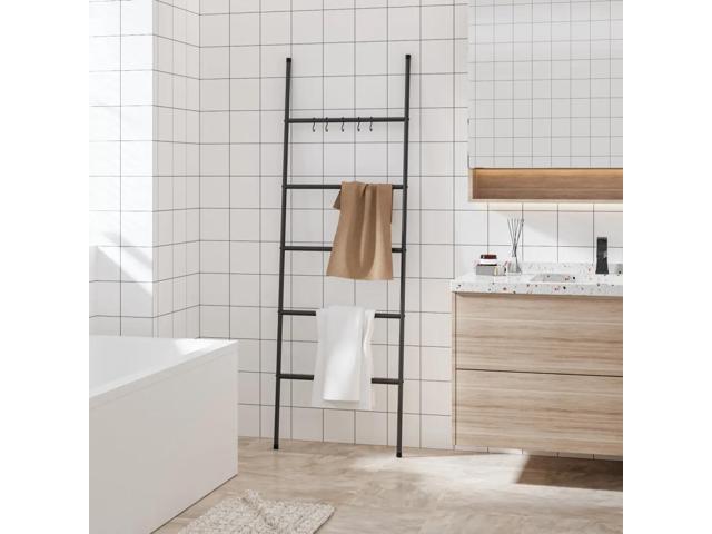 vidaXL Towel Rack Black Iron Hooks Towel Rack Rectangular Modern