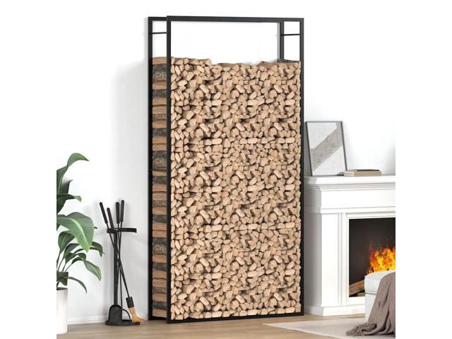 vidaXL Firewood Rack Matt Black 43.3'x11'x84.3' Steel