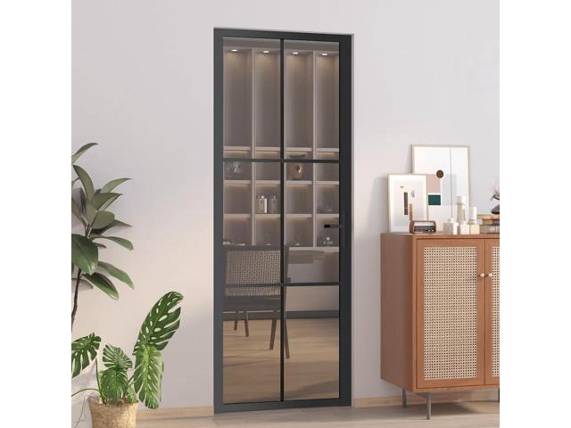 vidaXL Interior Door 29.9'x79.3' Black ESG Glass and Aluminum