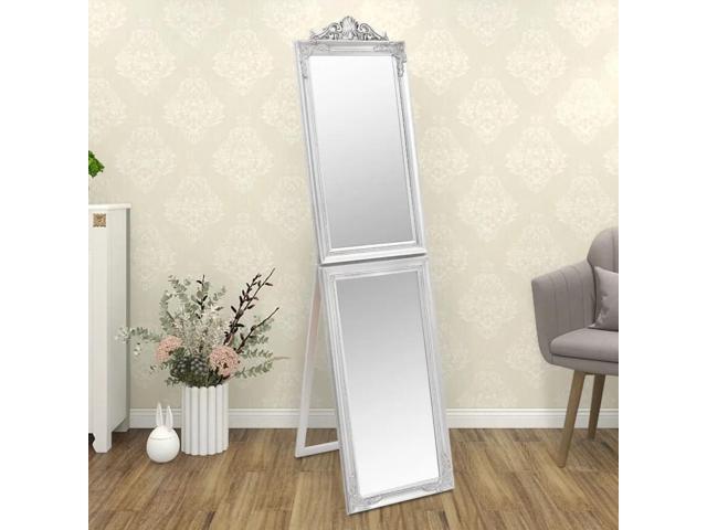 vidaXL Free-standing Mirror Silver Glass, eucalyptus wood, engineered wood