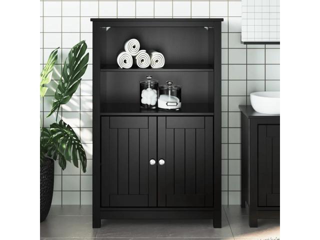 vidaXL Bathroom Cabinet Black Solid pine wood, engineered wood, metal