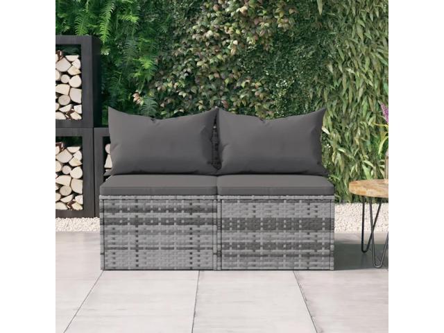 vidaXL Garden Middle Sofa Grey PE rattan, powder-coated steel Medium