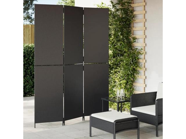vidaXL Room Divider 3 Panels Black Poly Rattan