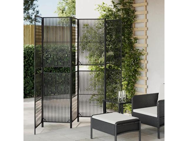 vidaXL Room Divider 6 Panels Black Poly Rattan