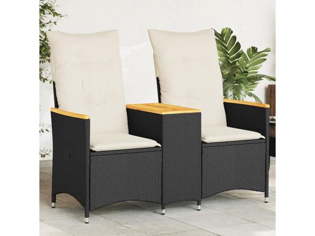 vidaXL Reclining Garden Sofa Black PE rattan 2-seater