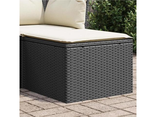 vidaXL Garden Stool Black PE Rattan, Powder-Coated Steel, Polyester, Foam