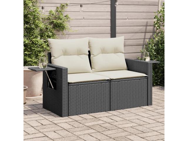 vidaXL Garden Sofa Black, Cream White