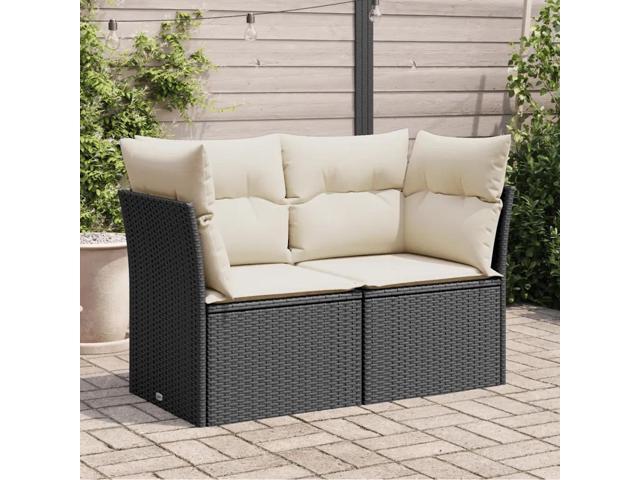 vidaXL Garden Sofa Black PE Rattan 2-seater Removable Covers