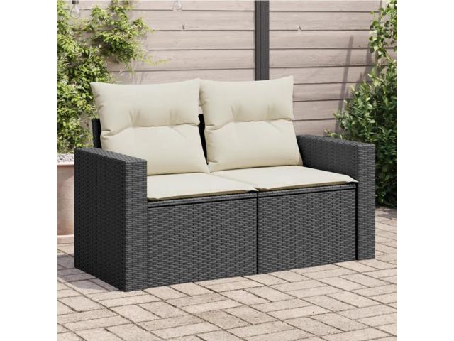 vidaXL Garden Sofa Black, Cream White