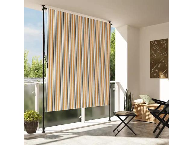 vidaXL Outdoor Roller Blind Yellow and White Steel, Polyester