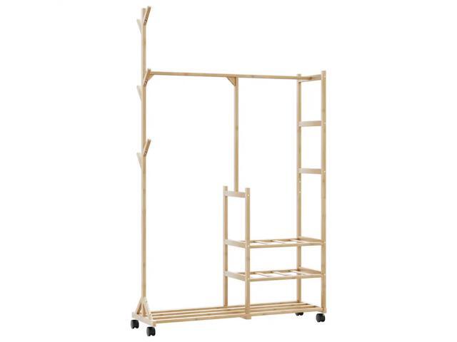 vidaXL Clothes Rack Natural Bamboo Bamboo 39.4 x 15.0 x 69.1 in Rollable
