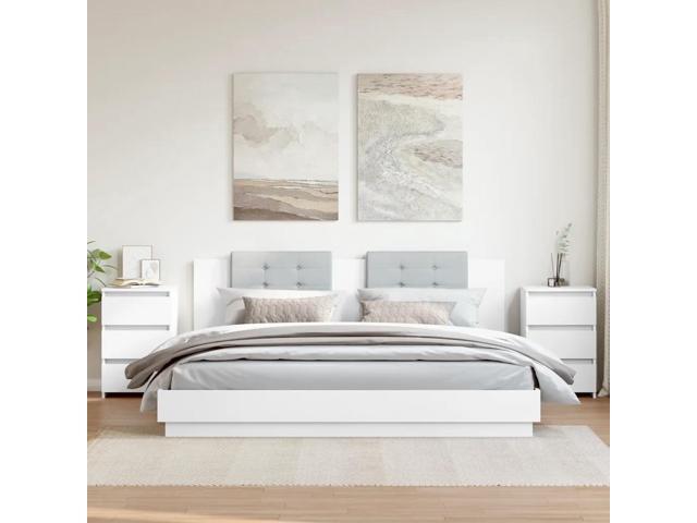 vidaXL Bed Cabinet Set of 2 White Engineered Wood