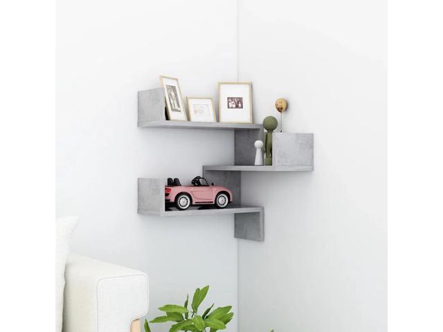 vidaXL Wall Corner Shelf Concrete Grey Engineered Wood 15.7x15.7x19.7 in