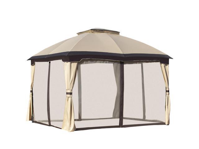 Aosom 10' x 12' Outdoor Gazebo, Patio Gazebo Canopy Shelter w/Double Vented Roof, Zippered Mesh Sidewalls, Solid Steel Frame, Beige