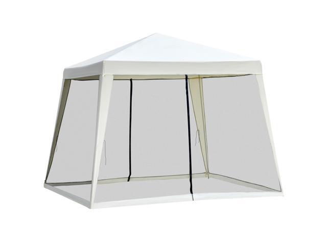 Aosom 10'x10' Outdoor Canopy Tent, Slant Leg Sun Shelter with Mesh Sidewalls, Patio Tents for Parties, Cream White