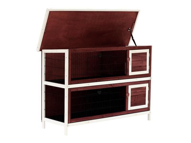 Aosom 54' 2-Story Weatherproof Stackable Elevated Wooden Rabbit Hutch with Enclosed Run and Pull-Out Trays