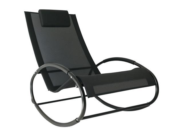 Aosom Pool Lounger, Outdoor Rocking Lounge Chair for Sunbathing, Pool, Beach, Porch with Pillow & Cool Mesh, Sun Tanning Rocker, Black