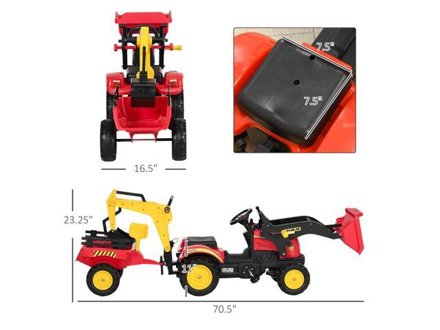 Aosom 3 in1 Kids Ride On ExcavatorBulldozer Pedal car Digger Toy Move ForwardBack with 6 Wheels and Detachable cargo Trailer
