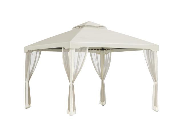 Aosom 9.6' x 9.6' Patio Gazebo, Outdoor Canopy Shelter with 2-Tier Roof and Netting, Steel Frame for Garden, Lawn, Backyard, and Deck, Cream White