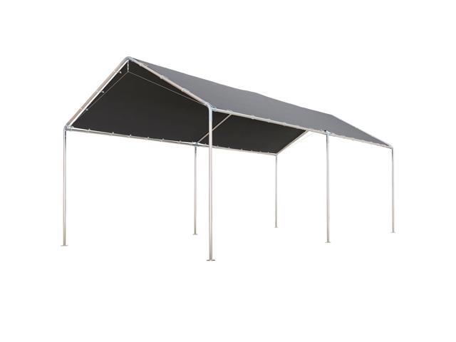 Aosom 9.6' x 19.5' Carport Heavy Duty Galvanized Car Canopy w/ Included Anchor Kit, 3 Reinforced Steel Cables, Gray