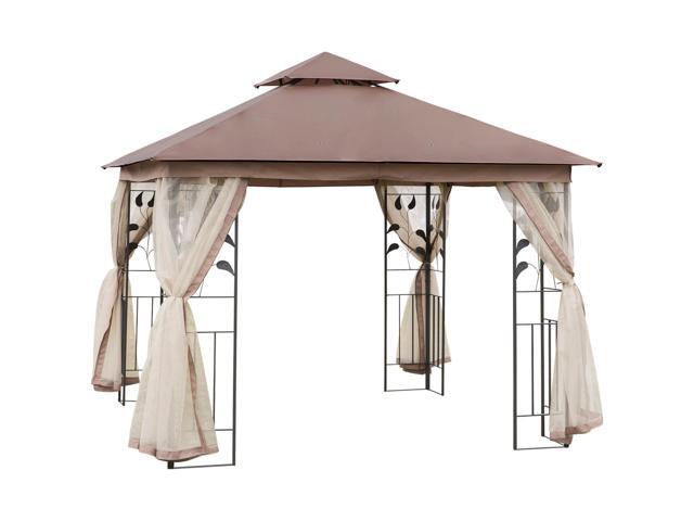 AosomÂ 10'Â xÂ 10'Â Metal Patio Gazebo, Double Roof Outdoor Gazebo Canopy Shelter with Tree Motifs Corner Frame and Netting, for Garden, Lawn,...