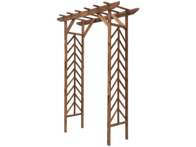 Aosom 79in Wooden Garden Arbor Arch Trellis with Classic Countryside Style, Pergola Style Roof for Climbing Vines for Ceremony Party Weddings