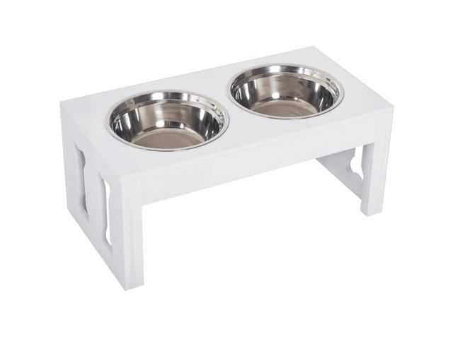 Aosom 23' Modern Decorative Raised Dog Bowls, Wooden Heavy Duty Pet Food and Water Bowl, Elevated Feeding Station, White