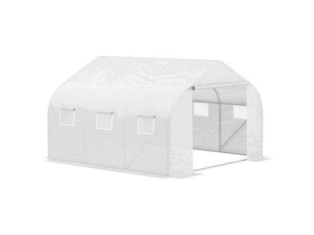 Aosom 11.5' x 10' x 6.5' Outdoor Walk-in Greenhouse, Tunnel Green House with Roll-up Windows, Zippered Door, PE Cover, Heavy Duty Steel Frame, White