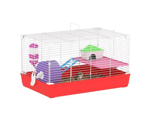 Aosom 18.5' Hamster Cage with Exercise Wheel and Water Bottle, Dish, Rat House and Habitat 2-Story Design, Red