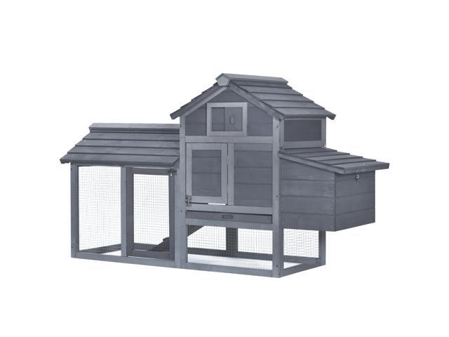 Aosom 59' Small Wooden Chicken coop Hen House Poultry Cage for Outdoor Backyard with 2 Doors, Nesting Box and Removable Tray, Gray