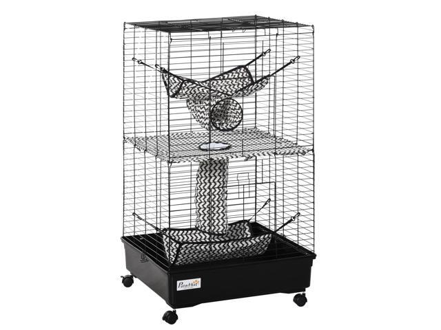 Aosom 42' Ferret Cage, Small Animal Habitat Metal Pet Cage with Wheels Brakes, Hammocks, Hanging Tunnels, and 3 Doors, Black