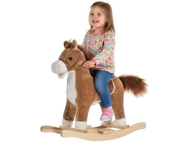AosomQaba Rocking Horse Plush Animal on Wooden Rockers, Baby Rocking Chair with Sounds, Moving Mouth, Wagging Tail, Brown
