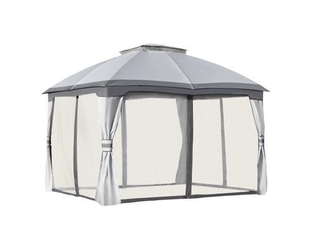 Aosom 10' x 12' Outdoor Gazebo, Patio Gazebo Canopy Shelter w/Double Vented Roof, Zippered Mesh Sidewalls, Solid Steel Frame, Grey