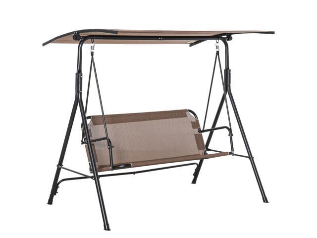 Aosom 2-Seater Patio Swing Chair, Outdoor Adjustable Canopy Porch Swing with Armrests, Texeline Fabric and Steel Frame, Brown