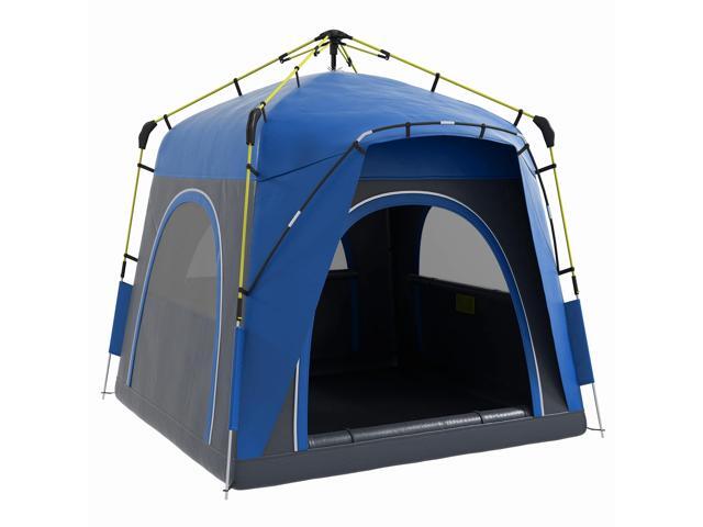 Aosom 4 Person Pop Up Camping Tent Quick Setup Automatic Hydraulic Family Travel Tent w/ Windows Doors Carry Bag, Blue