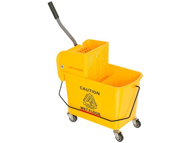 Aosom Compact Mop Bucket with Wringer, Mop Bucket on Wheels, 21 Quart, Separate Dirty and Clean Water, Yellow