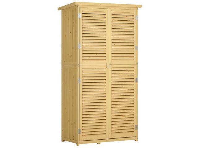 Aosom 5' x 3' Wooden Outdoor Storage Cabinet, Garden Sheds & Outdoor Storage with Asphalt Roof & 2 Large Wood Doors with Lock, Natural